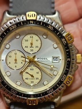 Fossil Chronomaster Stainless Steel Watch Back - Silver with Brass Accents